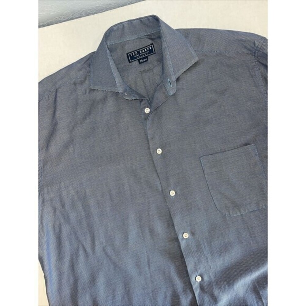 Ted Baker London Button Down Shirt Mens Size 3 Blue Long Sleeve 100% Cotton